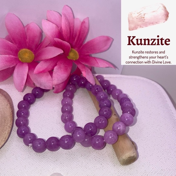 2pk Genuine Purple Kunzite Crystal Round Beaded Bracelet - Picture 2 of 10